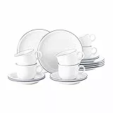 Seltmann Weiden Kaffeeservice 18-teilig | Serie Compact Blaurand | Set beinhaltet je 6 Frühstücksteller, Kaffeeober- und Untertassen, Blau