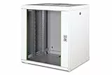 DIGITUS Netzwerk-Schrank 19 zoll 12 HE - Wandmontage - 450 mm Tiefe - Traglast 100 kg - Unique Serie - Glastür - Grau
