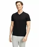 FALKE Herren T-Shirt Basic V-Neck M S/s Sh Baumwolle weich Kurzarm bequem sehr leicht 1 Stück, Schwarz Black 3000, L