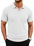 Runcati Herren Poloshirts Kurzarm Sommer T-Shirt Männer Einfarbig Golf Sport Baumwolle Poloshirts Basic Regular Fit Polohemd Weiß L
