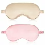 LXUEJIE 2 Stück Schlafmaske Seide, Augenmaske Damen mit Verstellbarem Riemen, Lichtblockierende Schlafbrille für Reisen & Zuhause, Ultraweich & Atmungsaktiv (Rosa + Blau)