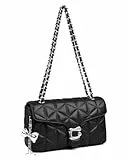 Travistar Umhängetasche Damen Handtasche Schwarz - Kleine Vegan Leder Crossbody Bag, Schultertasche mit Kette, Elegante Abendtasche & Clutch mit süßem Anhänger, für Alltag, Party, Geschenk