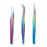 TIESOME 3 Stück Edelstahl Wimpern Pinzette Set, Gebogene und Gerade Wimpernpinzetten Professionelle Wimpernverlängerung Pinzette Präzisionspinzette für Wimpern Bunt