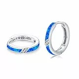 ZIPPICE Creolen Silber 925 Blau Opal Ohrringe 925 Sterling Silber Kleine Ohrringe Creolen Opal Schmuck Geschenke für Damen Frauen Ehefrau Mädchen Mama
