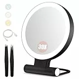 B Beauty Planet Kosmetikspiegel mit Beleuchtung, 30 fache/1-fach Doppelseitige Tischspiegel,3 Farblichter, DimmbarerSchminkspiegel,Reisen Kosmetik Spiegel mit Beleuchtung
