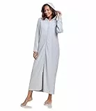 COLORFULLEAF Damen Reißverschluss Bademantel Langarm Kapuze Fleece Bademantel Weich Warm Hausmantel Loungewear mit Taschen(Hellgrau,L)