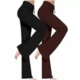 ZWDC 2er Pack Yogahose Damen Schlaghose Baumwolle Activewear Hosen High Waist Yoga Pants Bootcut Jeans Stretch Flared Stoffhose Flare Leggings Haushose Weites Bein Jazzpants Lang