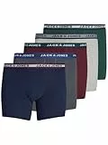 Jack & Jones Herren Boxer Shorts Jacoliver Trunks 5 Pack Noos Pls, Dark Grey Melange/Detail:sea Moss - Port Royal - Navy Blazer - Light Grey Melange, 7XL