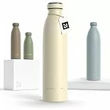 LARS NYSØM Edelstahl Trinkflasche 350ml, 500ml, 750ml, 1L, 1 5 liter | Thermosflasche Kohlensäure geeignet | Auslaufsichere Wasserflasche für Sport, Outdoor, Schule (Almond Beige, 750ml)