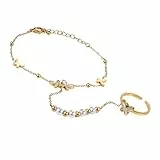 Aroncent Damen Perlen Armband Ring: Elegantes Perlenarmband mit Muschel Schmetterling und Edelstahl Verstellbares Armband Ring Set für Frauen