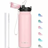 GOPPUS 600ml/20oz Edelstahl Wasserflasche mit Strohhalm Trinkflasche Sport Thermosflasche Auslaufsicher Flasche Water Bottle with Straw Thermoflasche Kohlensäure Trinkflasche