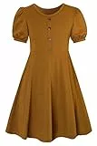 SFreeBo Kinder Kleider Klassiker Vintage Braun Mädchenkleid für Kinder 12-13 Jahre Baumwolle Lässig Kleider für Laternenärmeln Kurzärmel Sommerkleid