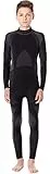 Ladeheid Kinder Mädchen Jungen Funktionsunterwäsche Set Langarm Shirt Lange Unterhose Thermoaktiv LASS0006 (Schwarz/Silber, 122-128)