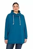 Ulla Popken Damen große Größen Übergrößen Plus Size Sweatshirt, weiter Stehkragen, Taschen, Raglan-Langarm blaugrün 50+ 713963768-50+