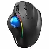 TECKNET Kabellose Trackball-Maus, Ergonomische Maus mit Bluetooth und verschlüsseltem Dongle, 6 Tasten,3 Geräte Verbindung, RGB-Beleuchtung, für PC/Mac