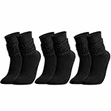 Firtink 3 Paar Damen Slouch Socken, Herbst Winter Knit Cotton Slouch Socken für Damen, Kniestrümpfe Lange Socken Scrunch Kniehohe Stiefelsocken Baumwoll Strickstiefel Strümpfe, Einheitsgröße