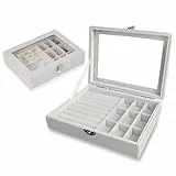 INMORVEN Schmuckkästchen, 2-in-1 Schmuckaufbewahrung aus Samt, Jewelry Box mit Schloss, Schmuckkasten Damen Schmuckschatulle für Schmuck, Ringe, Ohrringe, Halsketten