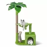 Zvonema Kratzbaum, Katzenbaum 110 cm hoch, Katzenkratzbaum mit 21,5 cm Dicke Sisal-Seil Kratzsäulen, 1 Höhle, Korb Plüsch, Stabiler Katzenmöbel mit Plüschball für 2-3 Katzen, Grün