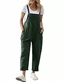 YESNO Damen Latzhose Sommer Oversize Trägerhose Beiläufig Loose Bib Pants Overall Baggy Jumpsuit Strampler Sommerhose mit Träger XL PV9DE Dunkelgrün