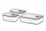 Mepal - Glasbehälter mit deckel Set EasyClip - Schüssel mit Deckel und Schiebeverschluss - Meal prep boxen - Geeignet für Mikrowelle, Dampfgarer und Ofen - Luftdicht - 2x 700 + 1500 ml - Nordic sage