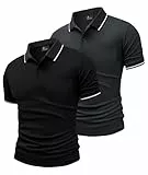 JACKETOWN 2er Pack Poloshirts Herren Kurzarm Golf Polo Hemd Männer mit Tasche Schnelltrocknend Atmungsaktives Work Polohemd Herren Sommer Slim Fit Shirt Tennis Basic Tshirt(Schwarz Grau L)