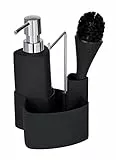 WENKO Spül-Set Mod. Empire, 4 in 1 - Spülmittelspender, Spülbürste, Spültuchhalter & Organizer, hochwertige Keramik mit Soft-Touch Oberfläche, Fassungsvermögen 250ml, 11 x 19 x 12,5 cm, Schwarz