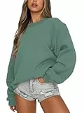 Eniloyal Sweatshirt Damen Pullover ohne Kapuze Langarmshirt Pulli Fleecepullover Baumwolle Hoodie Rundhalsausschnitt Herbst Winter Grün Mintgrün