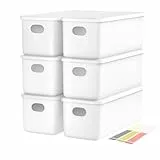 johgee 6er-Set Aufbewahrungsbox mit Deckel, PP Kunststoff, 6 x 2.8L (28 x10.5 x9.5 cm), Weiß, mit Aufkleber