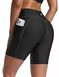 baleaf Badeshorts Damen Hohe Taille Bauchkontrolle UPF50+ Badehose Schwimmhose mit Taschen Schwarz M