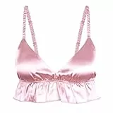 Satini Sissy Rüschen Gerafft Tailliert Seidig Satin Dessous Bralette (Zartrosa, XL)