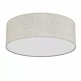 LQWELL Deckenlampe Stoff, Deckenleuchte Rund mit Leinen Lampenschirm, E27 Fassung x 2, max.40W, Ø40cm x H10cm, Naturfarbe, für Wohnzimmerlampe Schlafzimmerlampe Deckenbeleuchtung