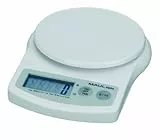 MAUL Briefwaage MAULalpha 18,8 x 14,1 x 3,7 cm | Stabile Waage bis 5kg | Große Wiegefläche Ø 12,4 cm | Automatische Nullstellung und Abschaltautomatik | Inklusive Batterien | Weiß
