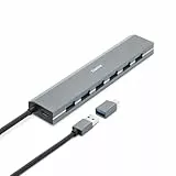 Hama USB-Hub 7 Ports (USB-A und USB-C-Anschluss, mit Netzteil, 7X USB-A für Maus, Tastatur, Externe Festplatte, USB-Stick etc., Aluminium-Gehäuse, USB-Adapter für Büro, Home Office)