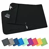 Fit-Flip Fitness Handtuch aus Mikrofaser - mit Magnet und Reißverschluss Tasche - Fitnesshandtuch für Sport und Gym - Kompakt & Schnelltrocknend - Sporthandtuch Fitnessstudio - Schwarz - 130x48cm