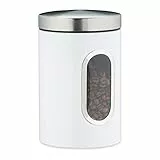 Relaxdays Vorratsdose, mit Deckel & Sichtfenster, 1,4 L, für Kaffee, Mehl, Pasta, Aufbewahrungsdose Küche, Metall, weiß, 17 x 11 x 11 cm