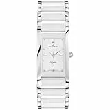 DUGENA Damen-Armbanduhr 4460506 Quadra Ceramica, Quarz, weißes Zifferblatt, Keramik-Edelstahlgehäuse, Mineralglas, Keramik-Edelstahlarmband, Klappschließe, 3 bar