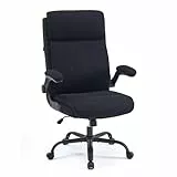 CASTLOVE Ergonomischer Bürostuhl - Schreibtischstuhl mit Rückenlehne - Hochklappbare Armlehne - Hohe Rückenlehne - Höhenverstellbar - Wippfunktion (Bürostuhl Stoff Schwarz Max. 150 kg)