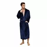 U2SKIIN Herren Fleece Bademantel Plüsch weich warm Morgenmantel Bademäntel für Herren Nachtwäsche Hausmantel Saunamantel (Marineblau, L/XL)