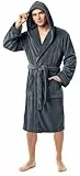 NY Threads Morgenmantel für Männer mit Kapuze, Kuschelig weich, Loungewear und Nachtwäsche (Dunkelgrau, Groß)
