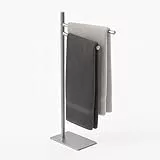 Relaxdays Handtuchständer, HxBxT: 78 x 33,5 x 14 cm, Edelstahl, 2 bewegliche Stangen, stehender Handtuchhalter, Silber
