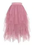Hanpceirs Damen Tüll Röcke High Low Layered Puffy Fee Röcke A-Linie Midi Rock Unregelmäßiger Tutu Rock Rosa XL