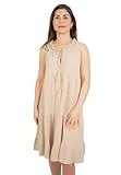 Seasons of April Ärmelloses Damen Musselin Kleid Mini Midi 100% Baumwolle mit Tasseln, Leicht & Locker, One Size - Buki (beige)