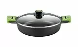 BRA Prior | Niedriger Kochtopf mit Glasdeckel und Silikongriffen, geeignet für alle Herdarten inklusive Induktion und Backofen, 32 cm