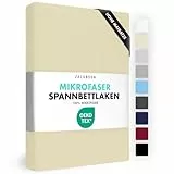 JACOBSON Spannbettlaken 180x200-200x220, Premium Mikrofaser Spannbetttuch 160g/m², BOXSPRINGBETT & ÜBERLÄNGE (180x200cm - 200x220cm, Natur)