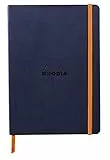 Rhodia 117378C - Notizheft Softcover Rhodiarama DIN A5 (14,8x21 cm), 80 Blatt, liniert Clairefontaine Papier Elfenbein 90g Lesezeichen, Gummizugverschluss, Cover aus Kunstleder Nachtsblau, 1 Stück