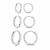 Shuxin 925 Sterling Silber Creolen Set - 3 Paare Kleine Runde Ohrringe für Damen und Herren - Durchmesser in 10, 12, 14mm