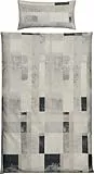 REDBEST Bettwäsche Single-Jersey Grafik Motive beige-grau Größe 40x80 cm / 135x200 cm - temperaturausgleichend, bügelfrei, mit Reißverschluss