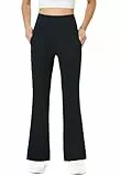 Friptspyg Damen Hose mit Taschen Casual Arbeit Hose High Waist Yogahose Stretch Jogginghose Bootcut Sporthose Freizeit Yoga Pants, Schwarz L
