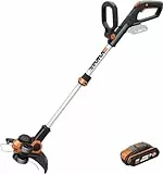 WORX WG163E.2 Akku Rasentrimmer 20V, 2-in-1 Rasentrimmer mit 90° drehbarer Trimmerkopf, 30cm Schnittdurchmesser, Teleslopstiel (inkl. 2Ah Akku & Ladegerät)