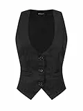 Allegra K Damen Anzugweste Ärmellos Gilet Knopfleiste Jacquard Vintage Weste Schwarz XXL